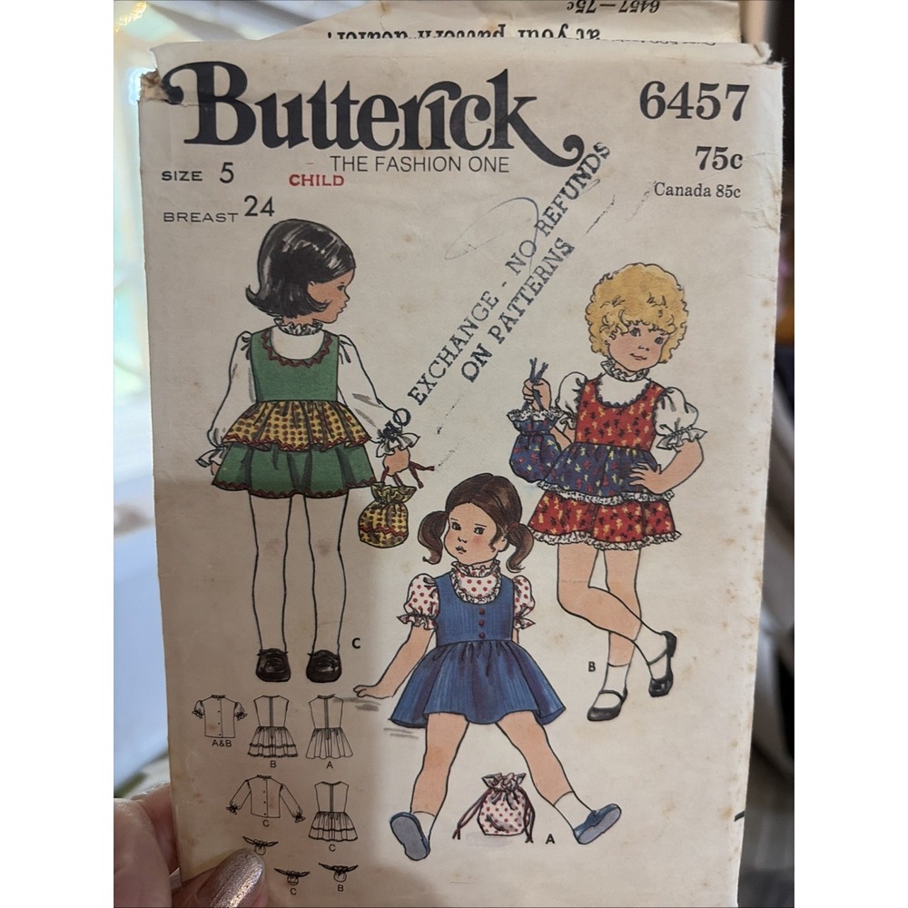 Butterick 6457 Vintage Sewing Pattern Girls Jumper & Blouse Sizes 5 Cut Complete